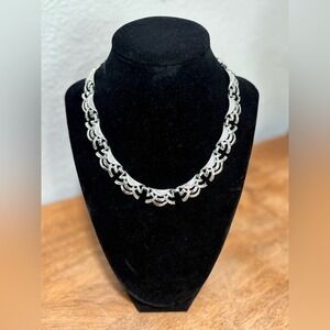 Vintage Coro Silver Tone Statement Necklace Chunky Link Collar Necklace Retro